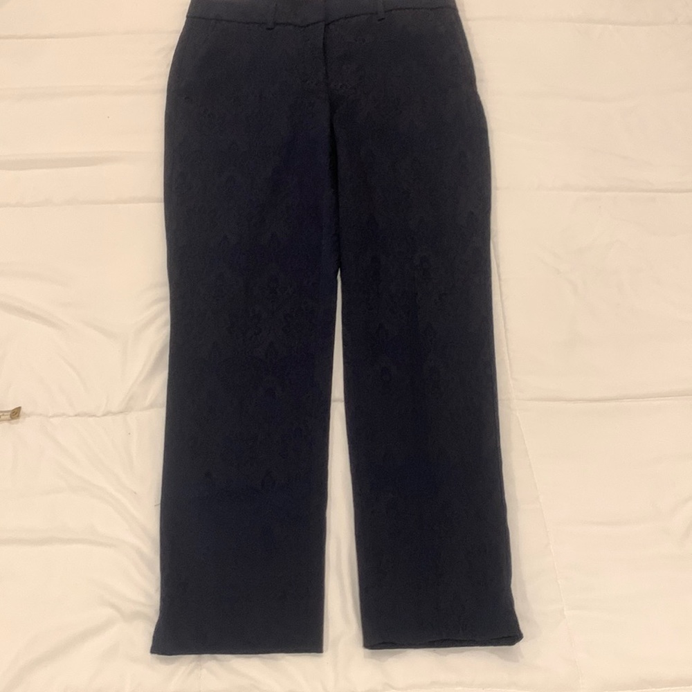 Jacquard slim ankle pants in blue.